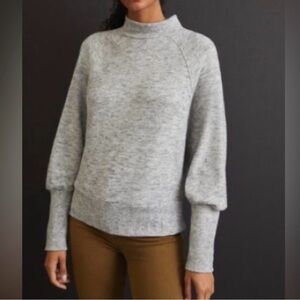 Anthropologie Maeve Laney Mock Neck balloon sleeve sweater M Gray Fall boho